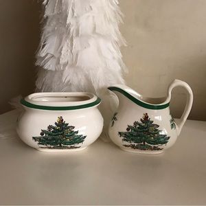 SPODE Christmas Tree Sugar Bowl and Creamer